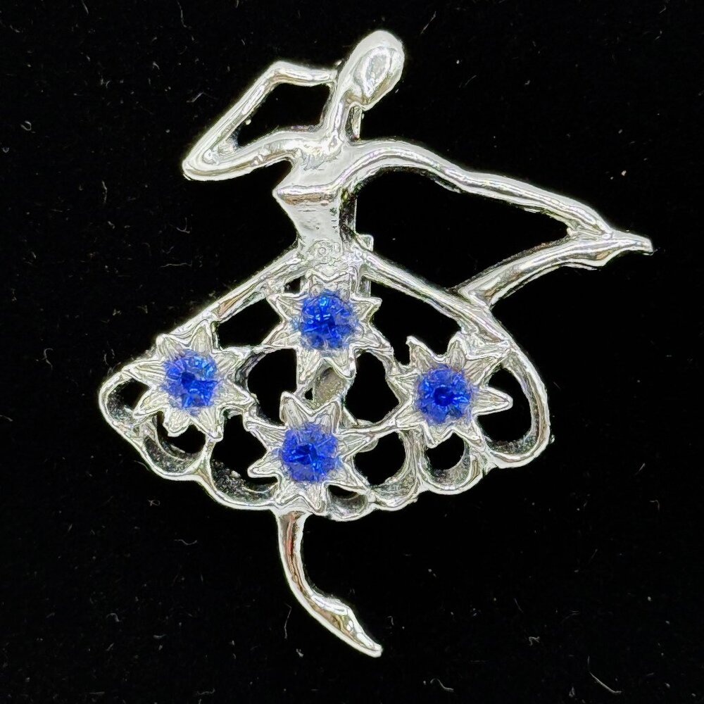 Vintage Gerry's Ballerina Pin/Brooch With Blue Rhinestones